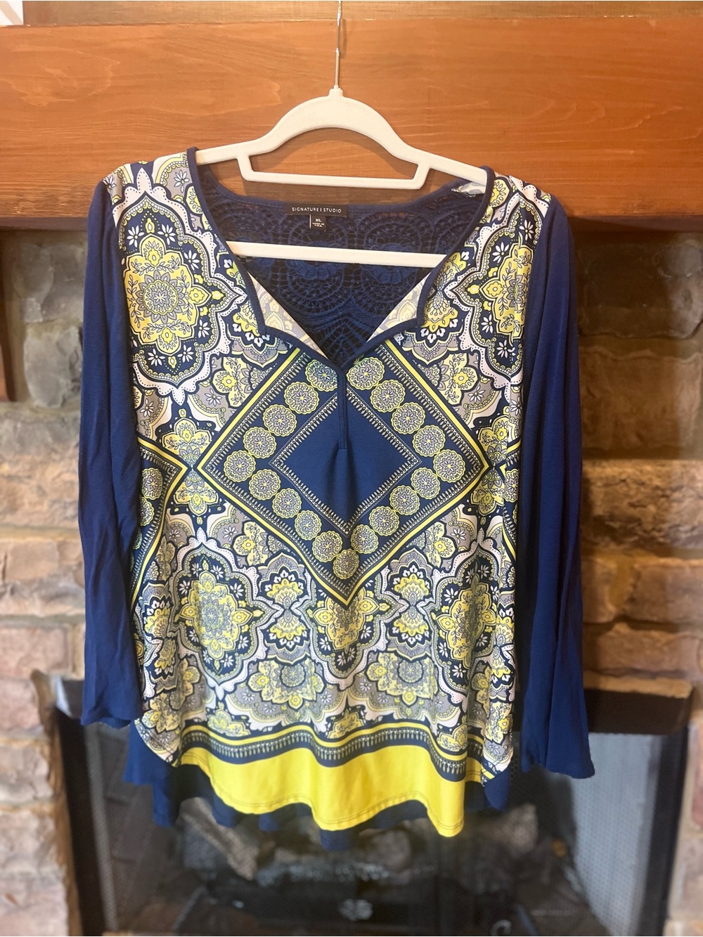 Signature Studio Navy and Yellow Printed Tunic XL
